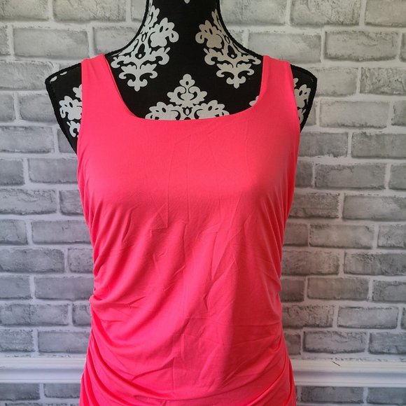 Neon Pink Tank Dress Ruched Barbie Party Costume Cosplay XL NWOT Spandex Blend - Picture 3 of 12